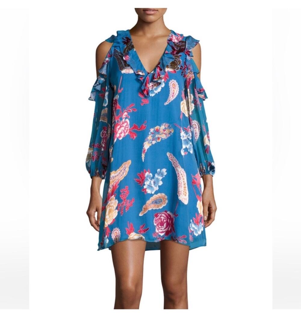 Alice + Olivia Giovanna Cold-Shoulder Floral Paisley Mini Dress Size Small